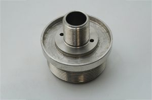 Machined stainless steel hub with threaded centre