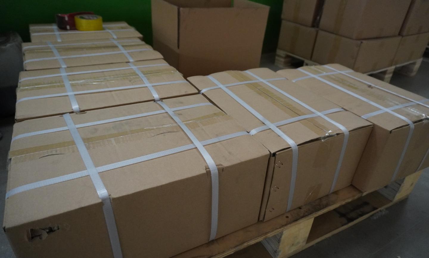Banded cartons stacked on a pallet